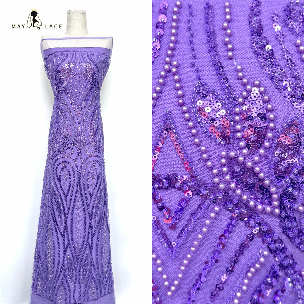 

Luxury Sequins Lace Fabric 2026 High Quality French African Net Beaded Lace Fabric Nigerian Embroidery Fabric For Wedding Party