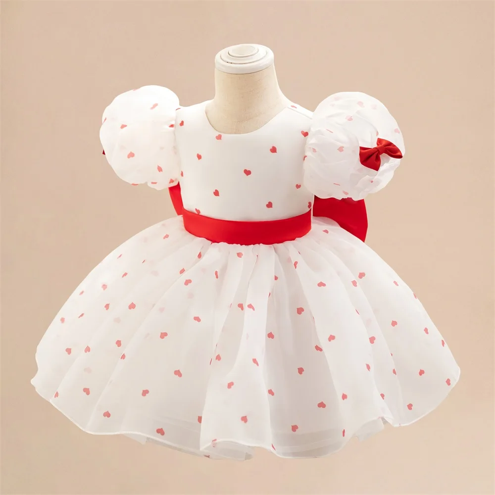 Girls White Polka Dot Princess Dress Kids Fantasy Birthday Party Dresses Girl Puff Sleeve Summer Tutu Gown Toddler Daily Costume