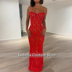 Red Lace Appliques Robes De Soirée Sweethert Sleevelss Mermaid Prom Dresses Corset Back Evening Dresses Woman Customized