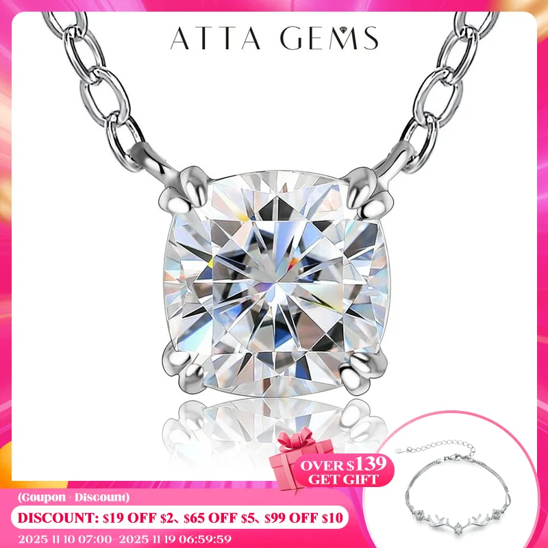 

ATTAGEMS ожерелье из серебра 925 пробы кулон Подушка Cut 1.0ct D Цвет Белый Муассанит пройти алмаз тест для женщин элегантное ожерелье