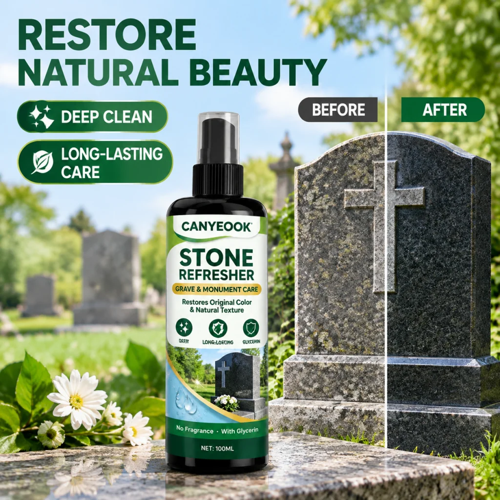 CANYEOOK Stone Refurbishing Care Spray 100ml Glycerin Unscented for Tombstone Memorial Stone Deep Clean Restore Color