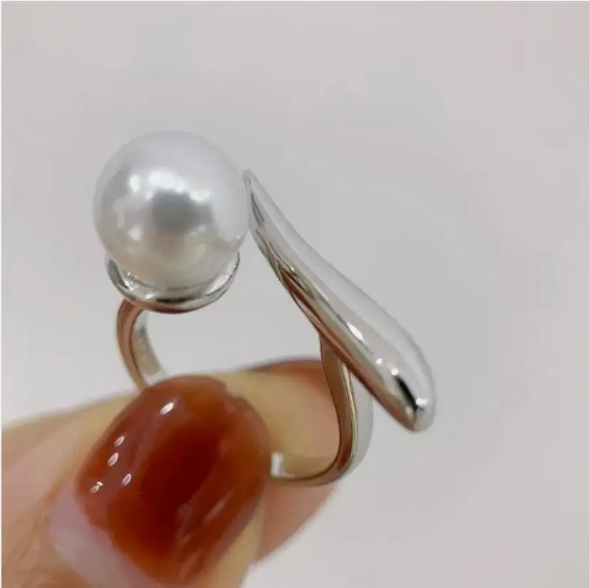 elegant 9-10mm south sea round white pearl ring 925s