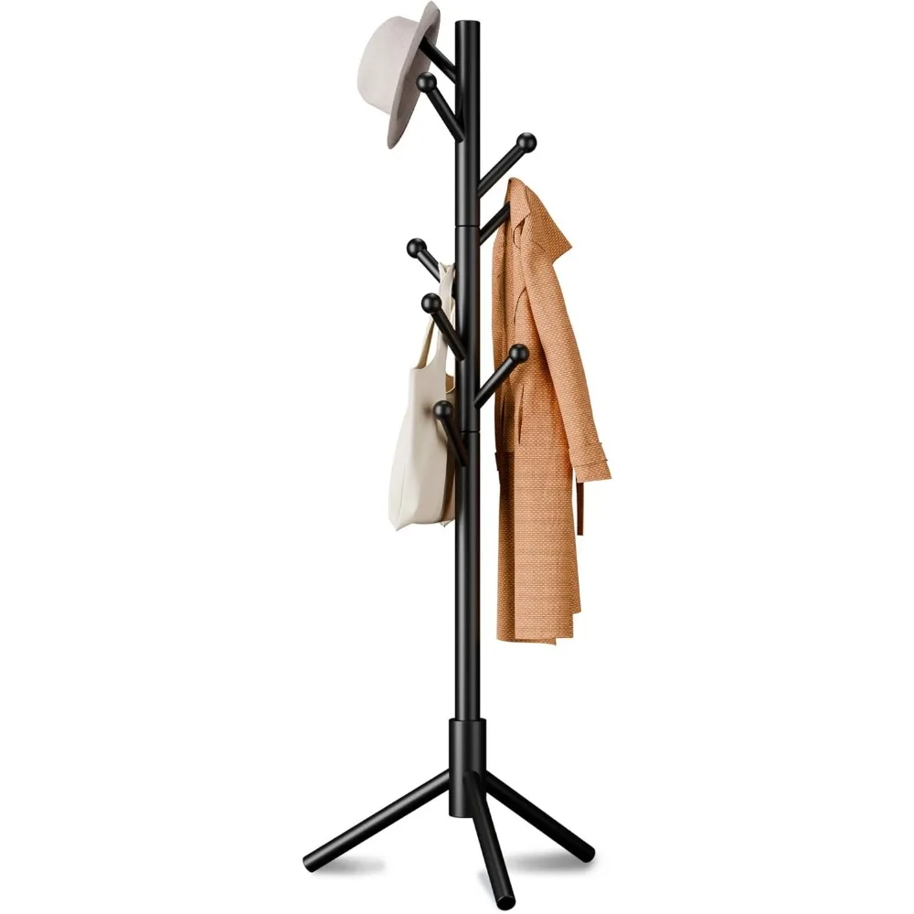 

Freestanding Coat Rack with 8 Hooks and 3 Adjustable Heights for Clothes Hats Bags Easy Assembly