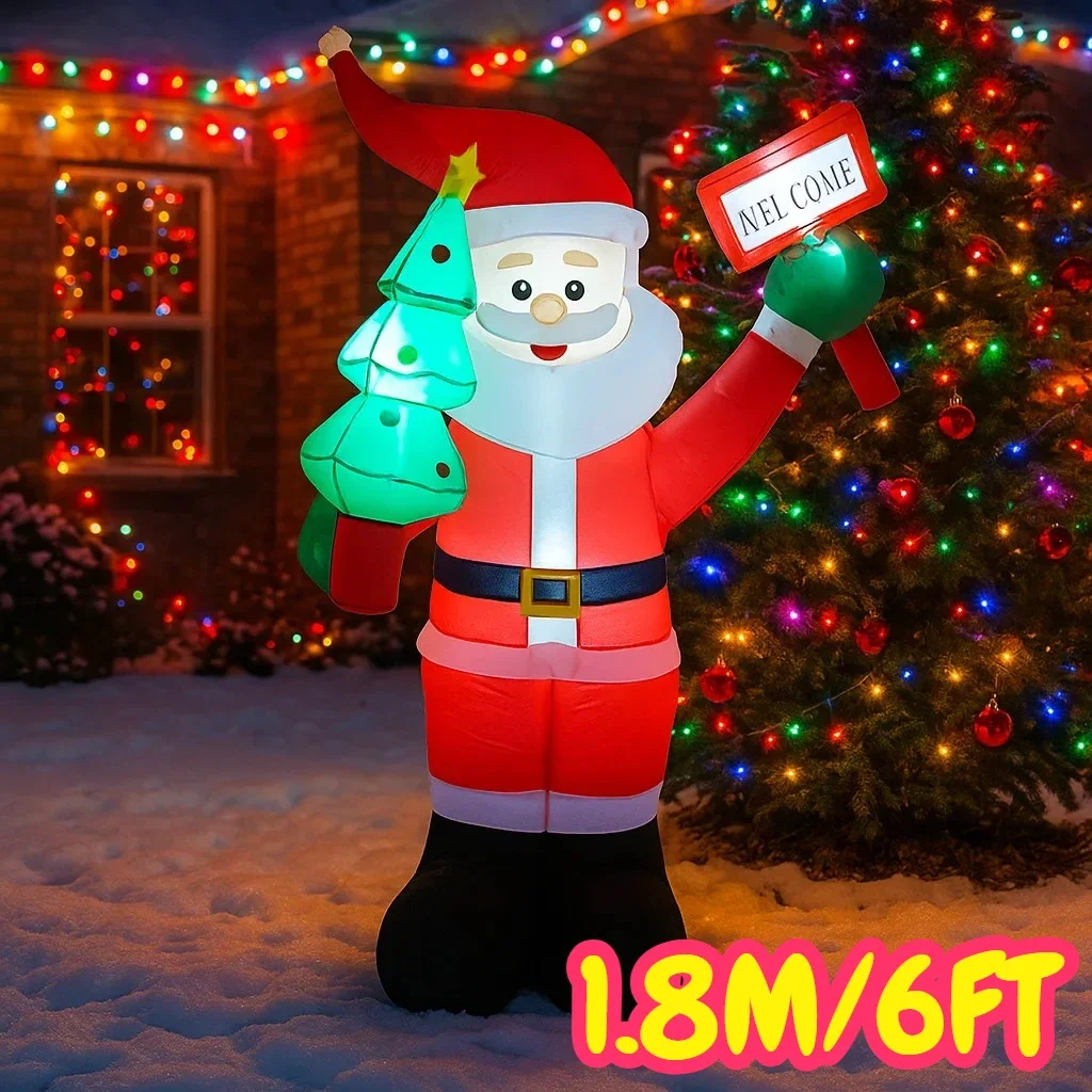 6 футов рождественские украшения надувной Санта-Клаус с деревом, приветственная игрушка, домашний двор, рождественские украшения, светодиодный декор, игрушка для рождественской вечеринки