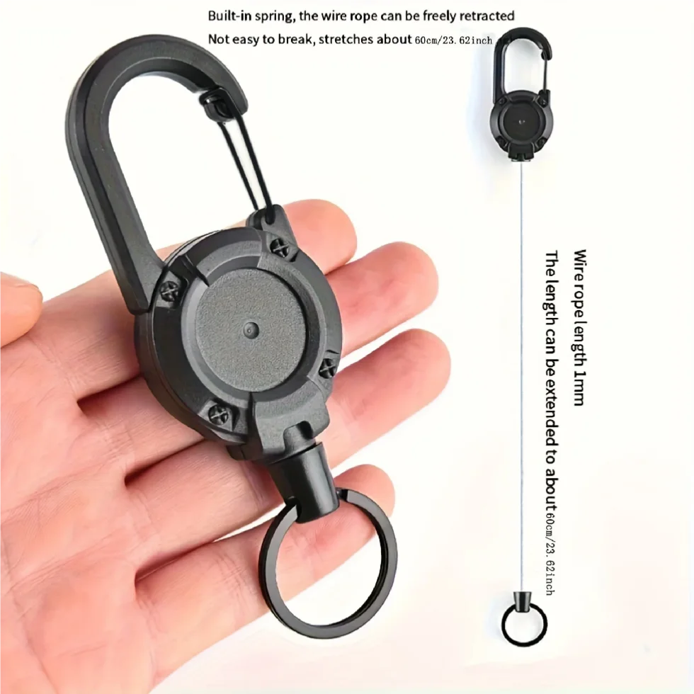 

Retractable Heavy Duty Pull Reel Carabiner Key Chains Strong Steel Wire Rope Buckle Spring Key Ring Outdoor Sporty Keychain Tool