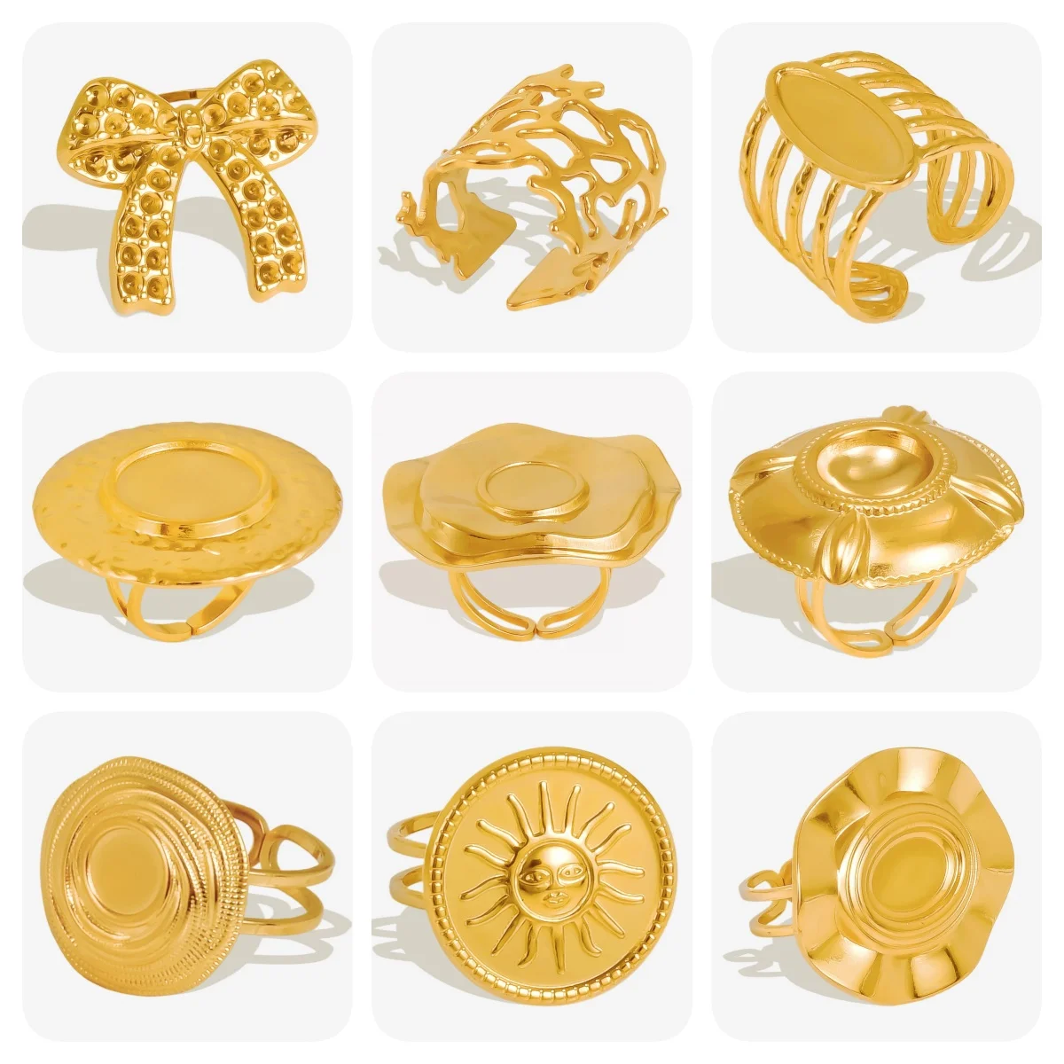 1/2pcs Texture Coral New Bow Double Deck Geometry Concave-Convex Rings Stainless Steel Couple Rings Will Never Fade Party Gift