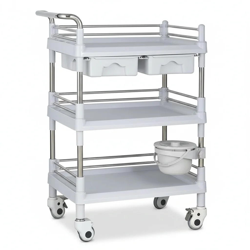 Medical Trolley, Stainless Steel Treatment Cart, Heavy Duty Mobile Storage Rack for Hospital Nursing Oral Clinic Use