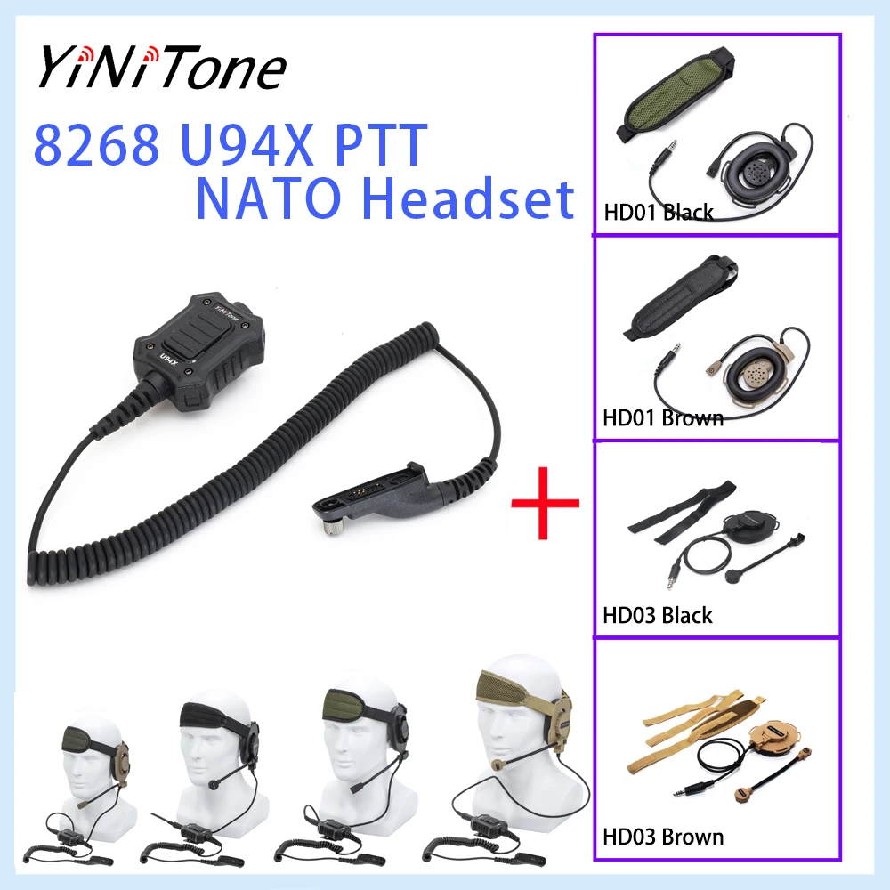 

YiNiTone 8268 U94X PTT with Elite II Radio NATO Headset For Motorola XiR P8268 P8208 APX 7000XE DP3401 DP3600 DGP4150