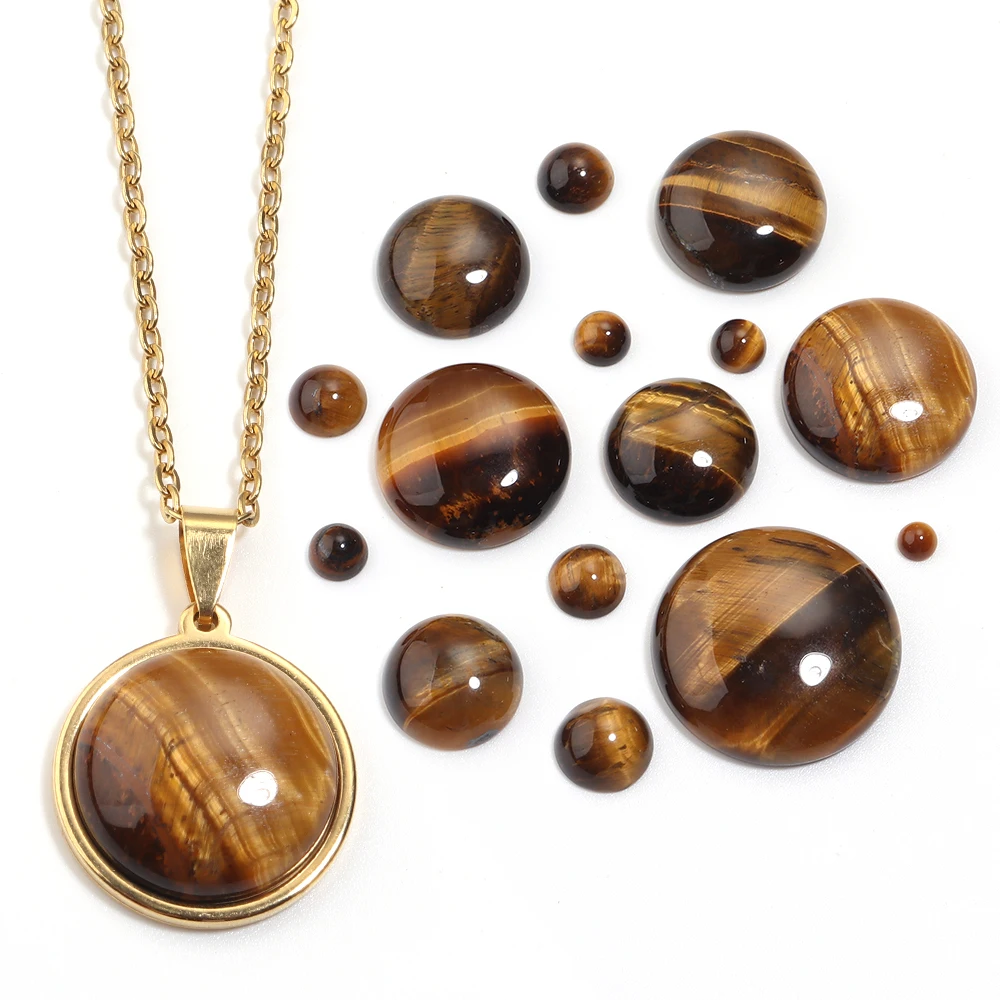 5-10pcs Natural Yellow Tiger Eye Cabochon Flat Back Gemstone Round Cabochons Loose Stone for DIY Ring Pendant Jewelry Making