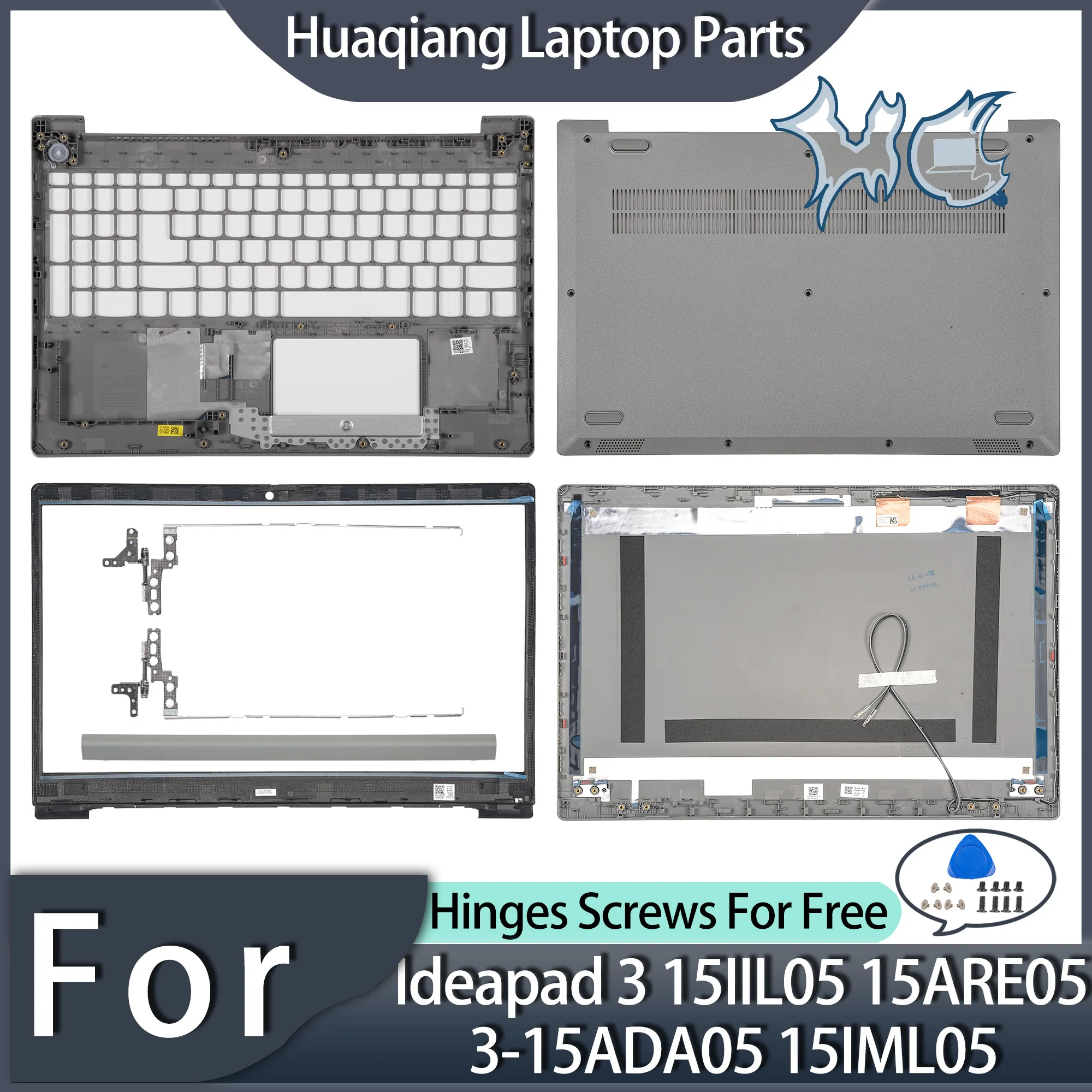 Laptop Housing Case For Ideapad 3 15IIL05 15ARE05 3-15ADA05 15IML05 15ITL05 2020LCDBack Cover Bezel Bottom Hinges silvery