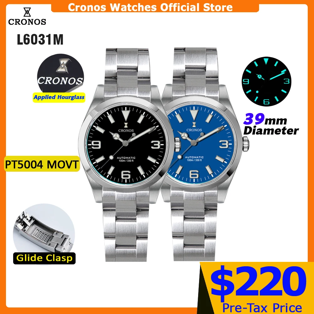 Cronos EX Diver Mechanical Men Watch 39mm Automatic PT5000 Sapphire Glass Bushed Bracelet Glide Clasp 10ATM  L6031