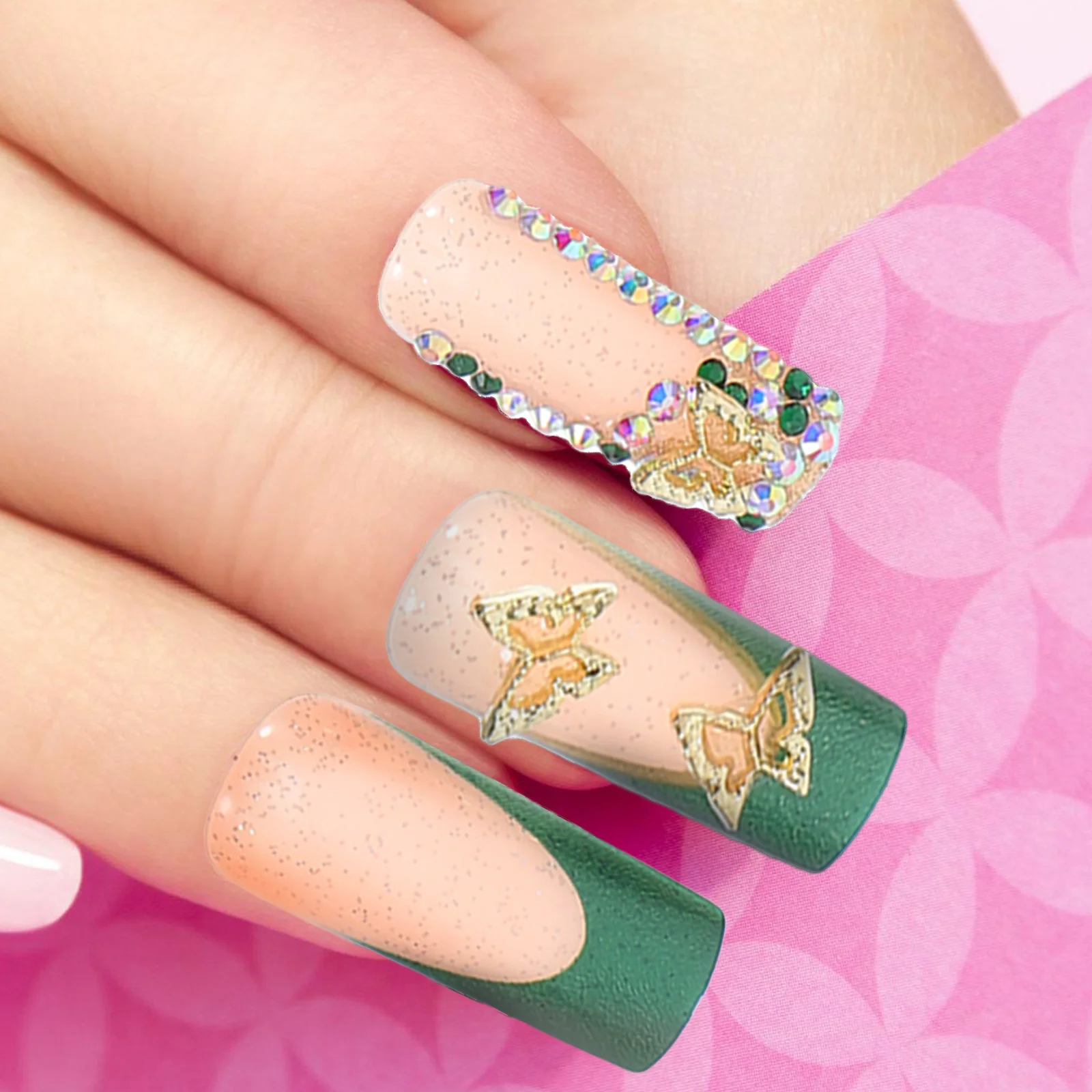 

24pcs False Press On French Tip Kit Flash Designs Plastic Long Glue Full Cover Nail Tips Fake Nails For Teens Clip On Nails