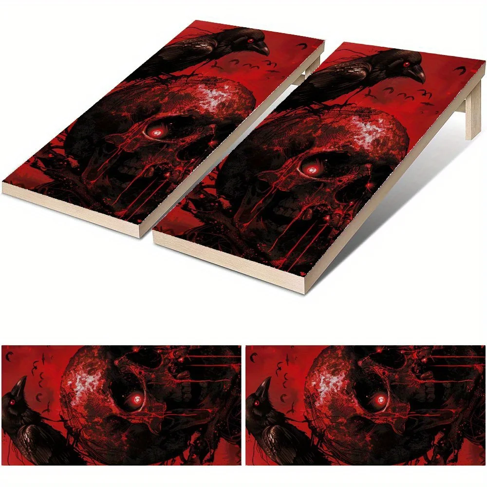 

Blood Raven and Skull Soul Waterproof Cornhole Board Vinyl Wraps, PVC Outdoor Game Board Design, Perfect for Sports & Leisure Ac