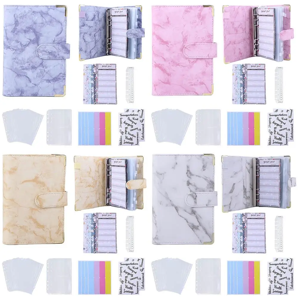 

Budget Planner PU Leather Zipper Envelope for Budgeting Marble Notebook Marble Budget Binder Notebook Binder 6 Ring Binder