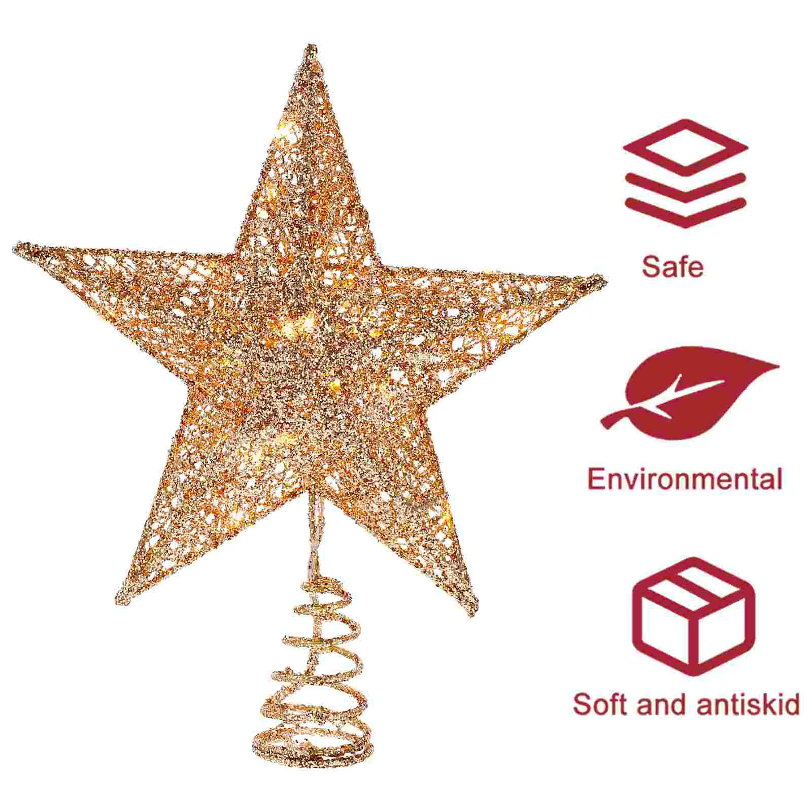 

Christmas Tree Top Star Xmas Decor Five-pointed Light Topper Hollow Party Supply Golden Glowing Adornment