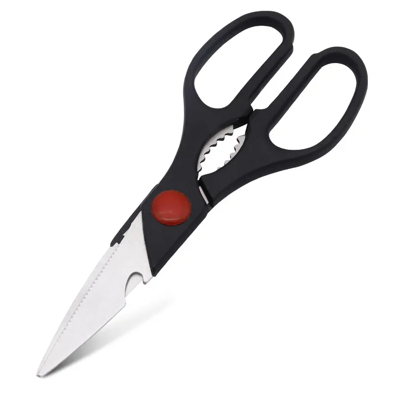 Functional Stainless Steel PP Handle Chicken Bone Fish Kitchen Scissors With Walnut Clip Bottle Opener Multi-purpose Hand Tool