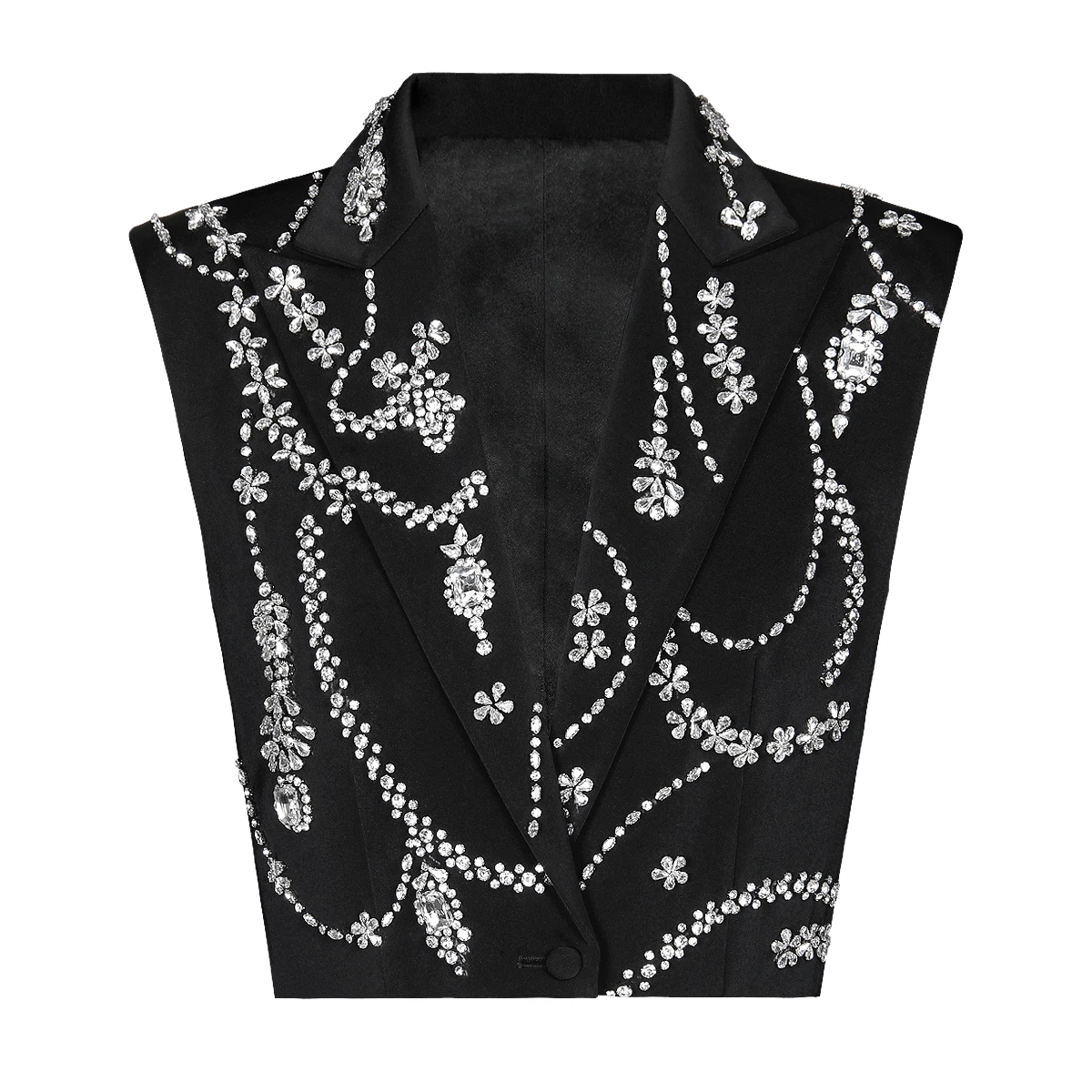 

S-XL Black and White High Quality Fashion New Complex and Exquisite Luxury Handmade Beaded Sleeveless Slim Fit Women's Vest