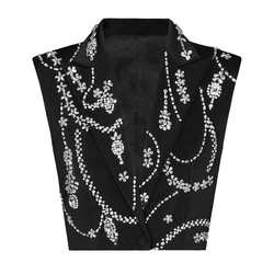 S-XL Black and White High Quality Fashion New Complex and Exquisite Luxury Handmade Beaded Sleeveless Slim Fit Women's Vest