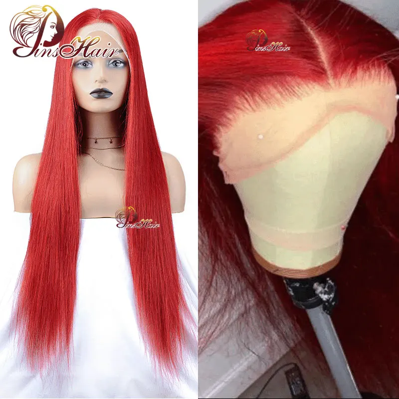 Heiße rote gerade 13x6/13x4 Spitze vorne Echthaar Perücken brasilia nische rote Spitze Frontal Perücke für Frauen Remy transparente Spitze Perücke