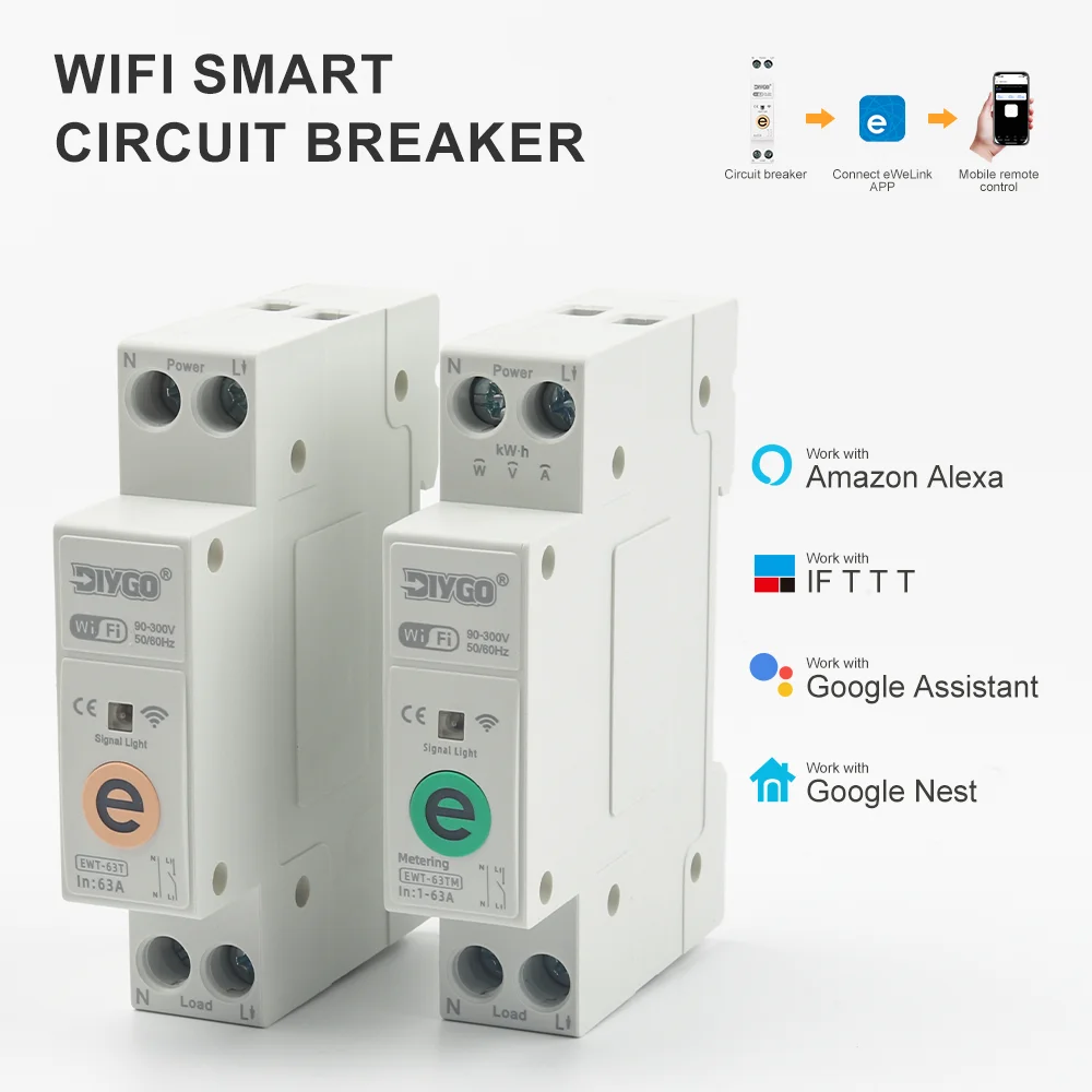 

DGB-63 Smart WiFi ZigBee Circuit Breaker 63A DIN Rail Remote Control Energy Monitoring Voltage Protection Work With Alexa Google