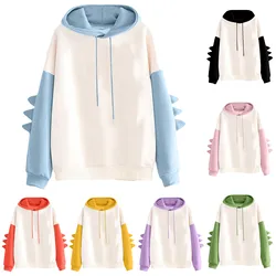 Sweat à capuche dessin animé dinosaure surdimensionné pour femme, sweat-shirt épais, sweat à capuche D37, style coréen décontracté, mode automne et hiver