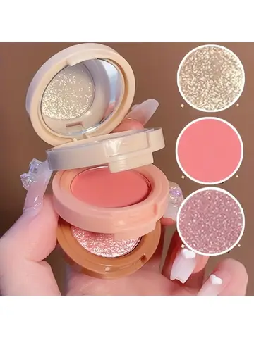 3-in-1 Makeup Palette, Matte & Pearlescent Texture Glitter Blush Highlighter Contouring 3-layer Palette