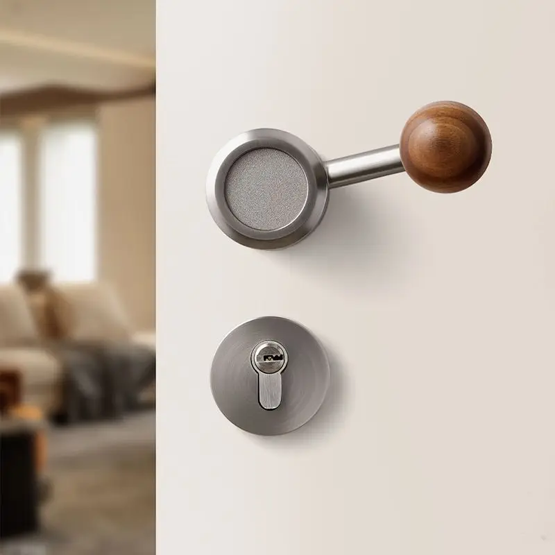 Silver Split Magnetic Silent Wooden Door Lock Interior Bedroom Household Room Door Handle