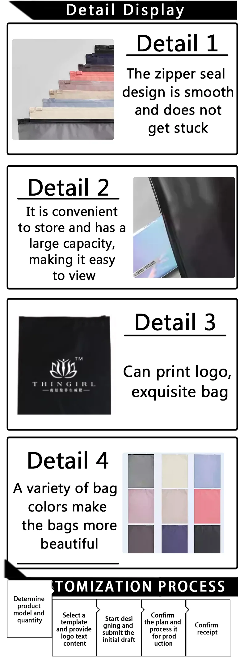 50 Stück bunte matte CPE-Reißverschlusstaschen für Kleidung und persönliche Gegenstände, versiegelte Taschen mit Unterstützung für individuelles Logo – Detail 3