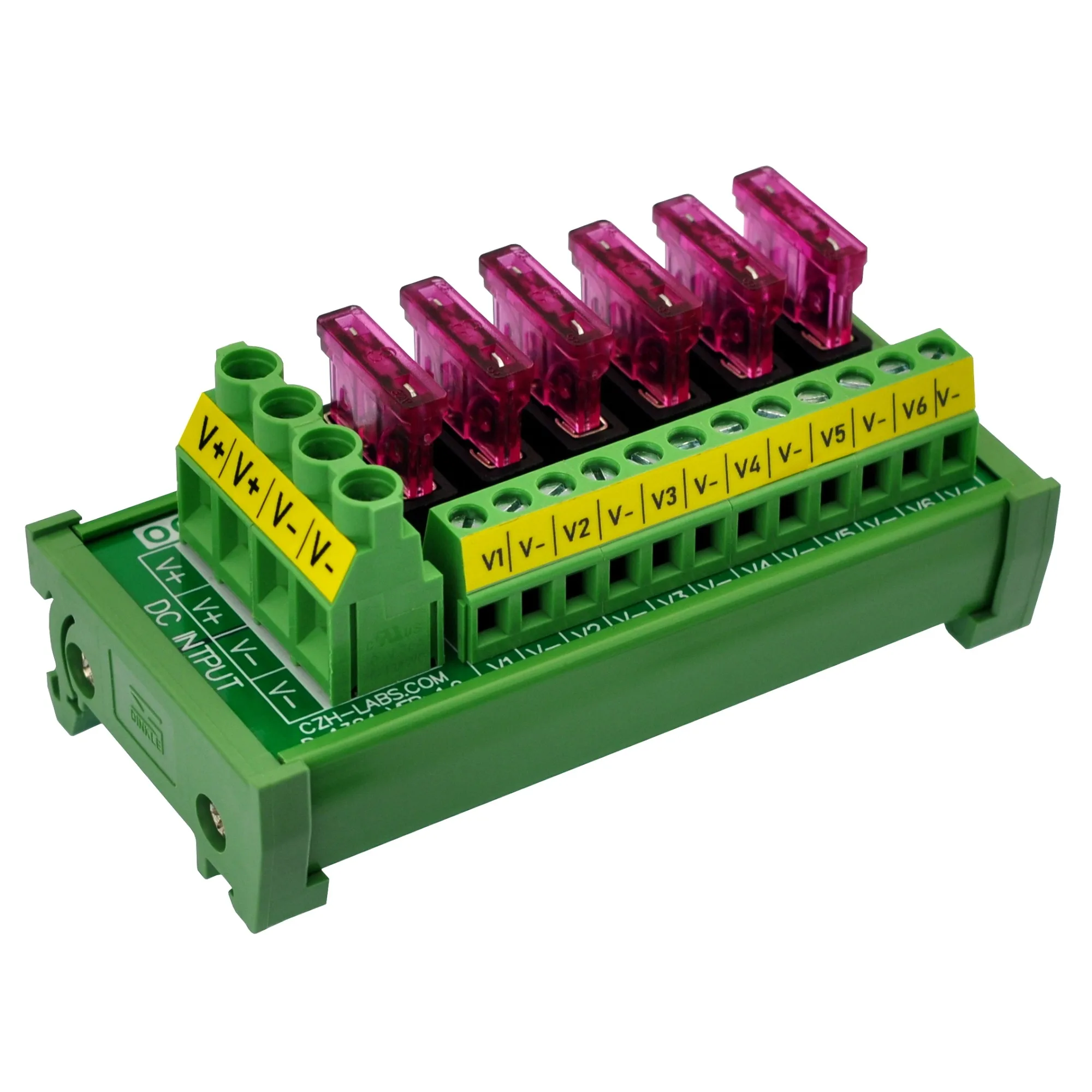 DIN Rail Mount 6 Position DC Power Fuse Distribution Strip Module