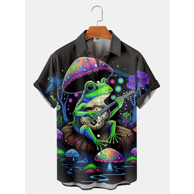 Hawaii Funny Shirt For Men 3d Print Frog Summer Hawaiian Beach Tops Casual Short Sleeve Lapel Blouse Streetwear Male Clothing