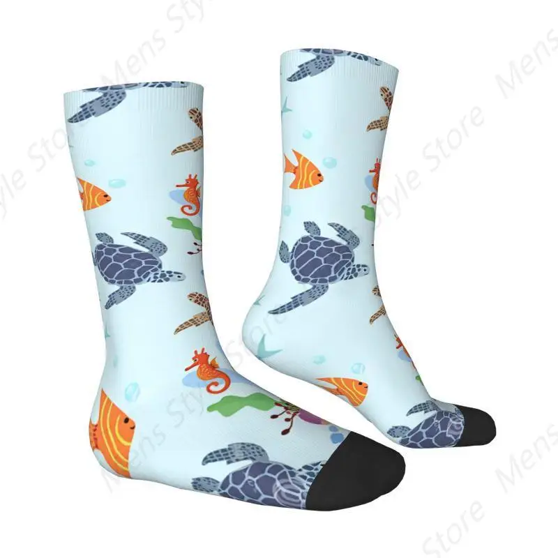 Ocean World Turtles Fish Seahorse Dress Socks for Men Women Warm Fashion Marine Life Crew Socks