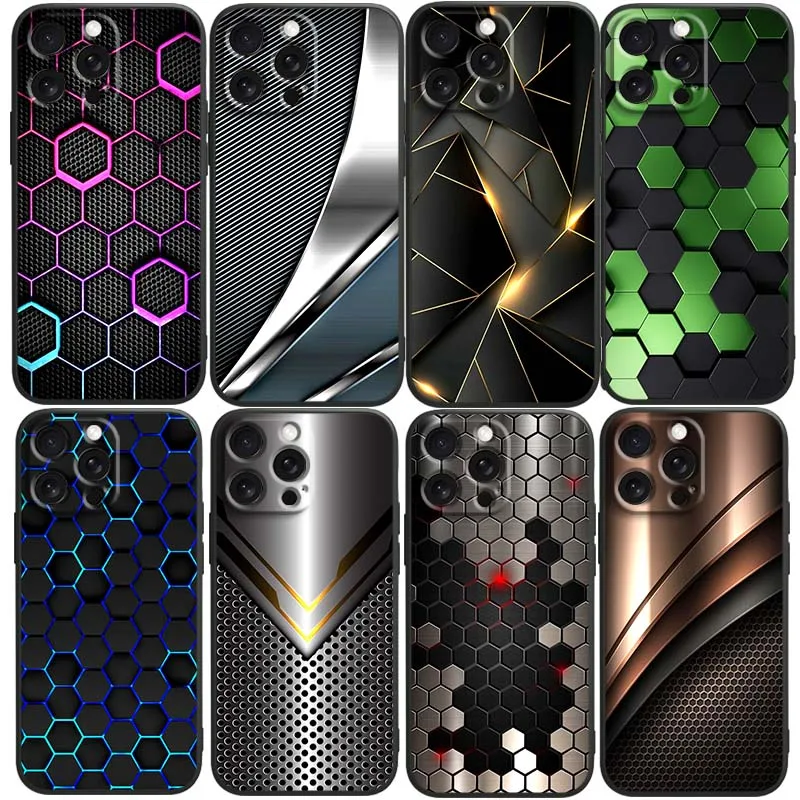

Metal Carbon Fiber For Apple iPhone 17 16 16E 15 14 13 12 11 Pro Max Plus Air Black Soft Silicone Cover Phone Case