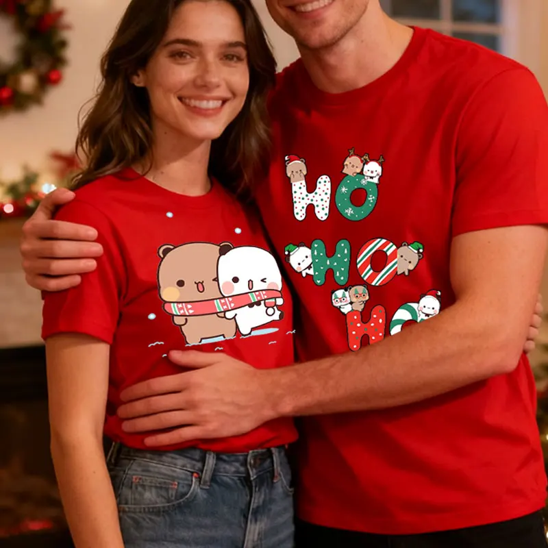 Kawaii Bubu Dudu Merry Christmas Couple Tshirt Trendy Funny Cartoon Anime Shirt Fashion Holiday Party Celebrate Cotton Tees
