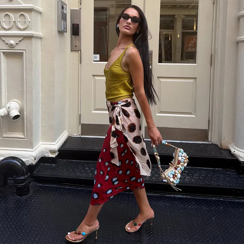 Modischer Polka-Dot Damenrock für den Urlaub am Strand mit Schnürung und hoher Taille, gerade geschnittene Röcke, Sommer 2026, vielseitig kombinierbare Vintage-Oberbekleidung für Damen – Detail 4
