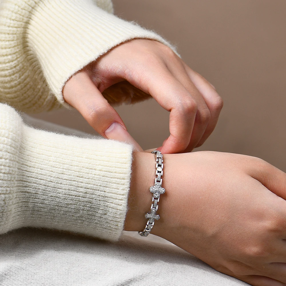 

CHARMING New Luxury Exquisite Flowers Moissanite Bracelet for women 925Sterling Silver Party Gift Wedding Anniversary High Value