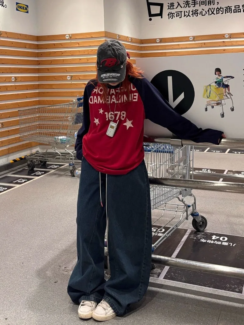 긴 소매 컬러 블록 레터 후디 여성 의류 그래픽 심플 우아 다용도 패셔너블 루즈하고 넉넉한 후디