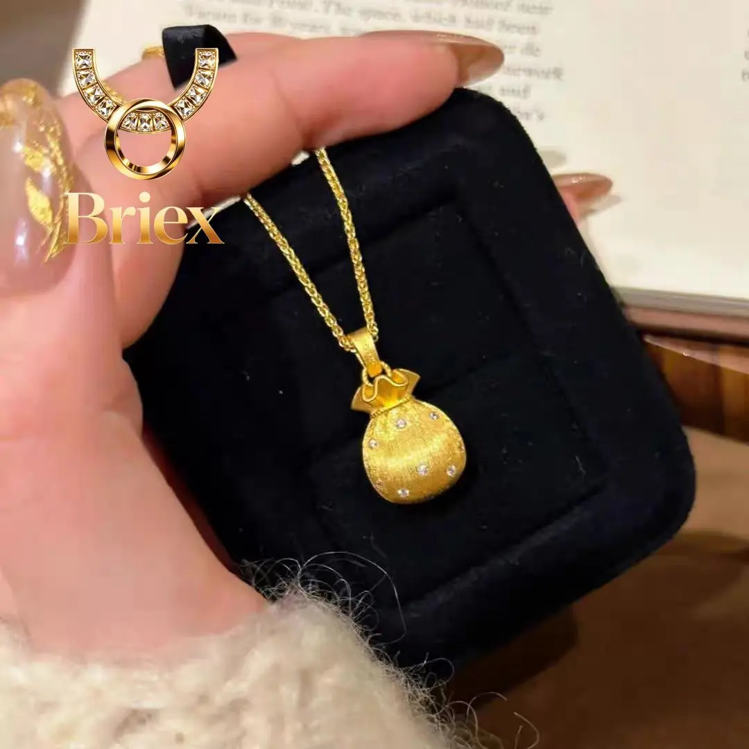 Briex Jewelry 9999 point diamond small lucky bag necklace for women's ancient clavicle chain high-end light luxury gold pendant