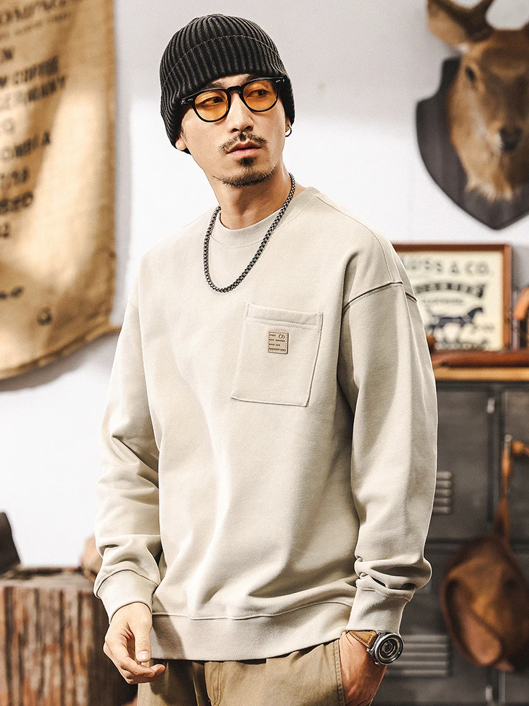 American Retro 0g Heavyweight Sweatirt Men's Spring Autumn Sle Simple Loose Casual Top for Youth Cotton Polyester Blend