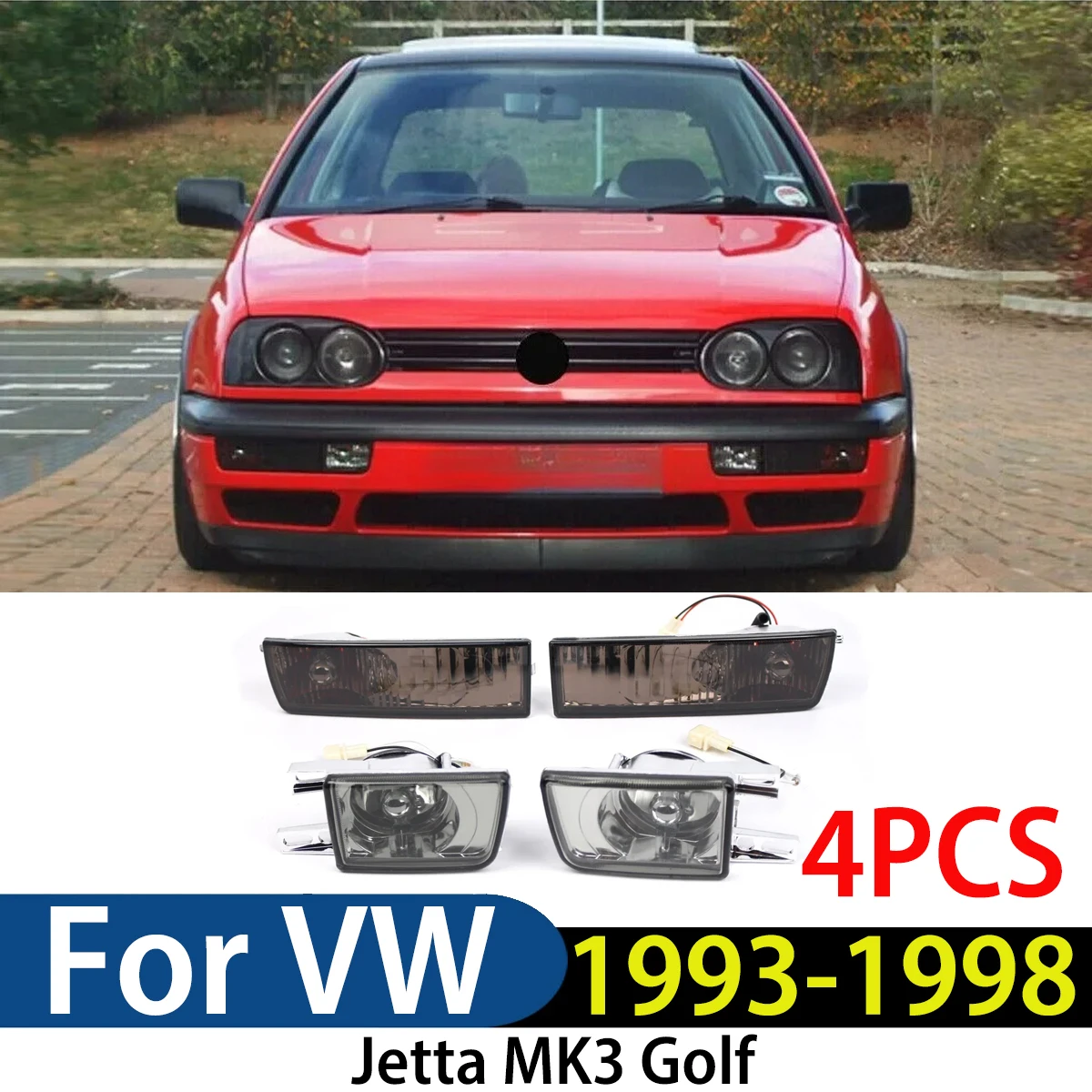 

For VW Jetta MK3 Golf 1992 1993 1994 1995 1996 1997 4PCS Set Car Smoked Front Bumper Fog Light + Turn Signal Lamp Accessories