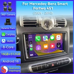 Android 16 Carplay Car Radio Multimedia For Mercedes-Benz Smart Fortwo 451 2005 - 2010 Head Unit GPS Navigation Video DVD Stereo
