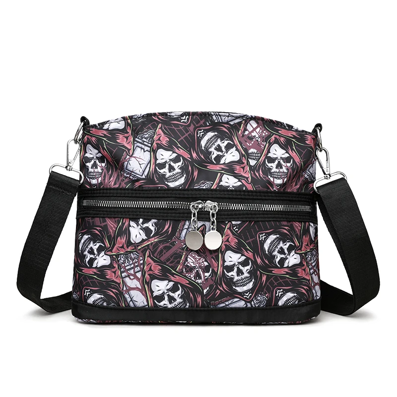 1 Piece Ladies Skull Head Printed Nylon Crossbody Bag Halloween Cloth Bag