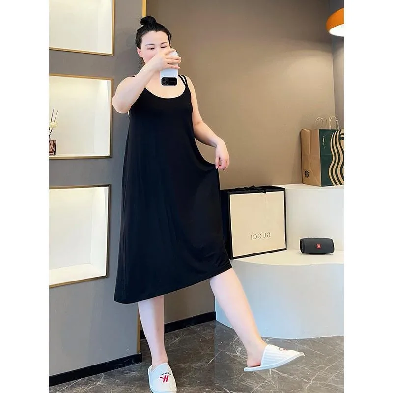150kg Plus Size Loose Nightgown Women Casual Sexy Cross Halter Suspender Pajamas Dress Solid Sling Nighty for Ladies Sleepwear