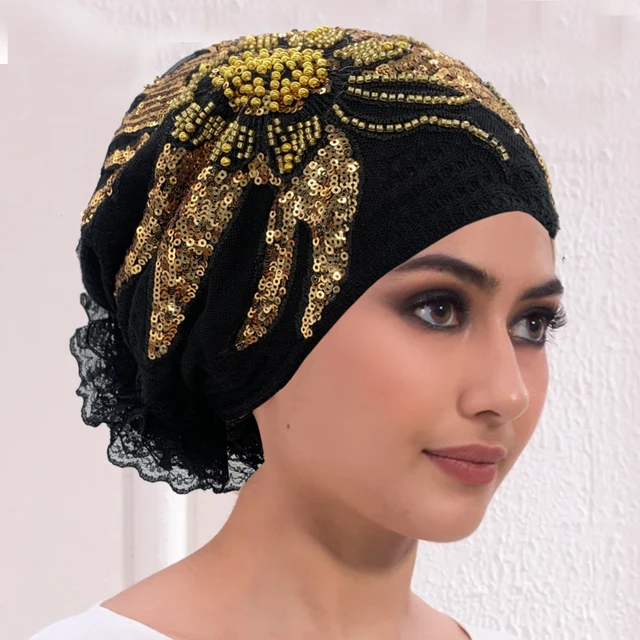 Luksusowe diamenty kwiat koronkowy turban kapelusz oddychające damskie chusty na głowę nakrycia głowy Bonnet kobiece okłady na głowę Lady Beanie osłona na włosy czapka