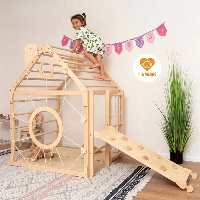 Wholesale Factory Nursery Mobile Toddler Climbing Pickler Gym With Rock Piklers Triangle Ramp Optional Rope Accessories