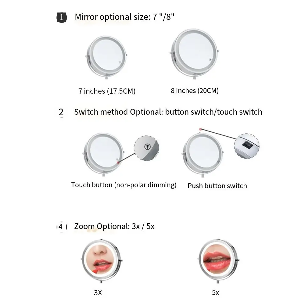 Specchio per il trucco illuminato su entrambi i lati 21 luci a LED Premium 10X ingrandimento specchio da barba Touch Screen rotondo