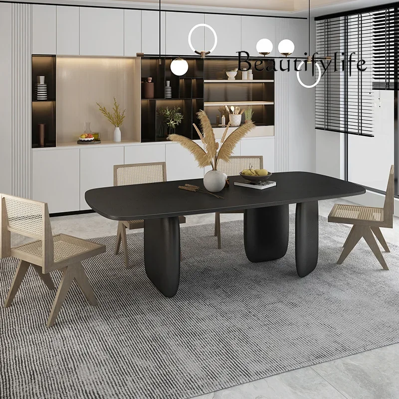 BJ Nordic Modern Simple Solid Wood Dining Table Rectangular Wabi-**** Entrance Table Black Desk