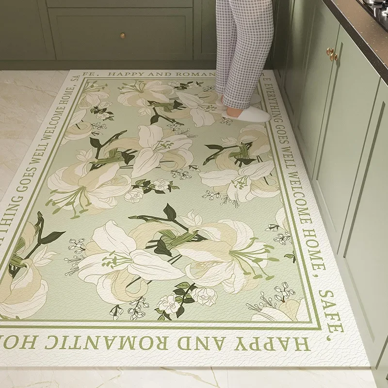 

For Kitchen Floor Mat Large Size Waterproof Pvc Carpet Leather Oil-proof Non-slip Foot Mats Flower Carpets Home Decoration Rug 주