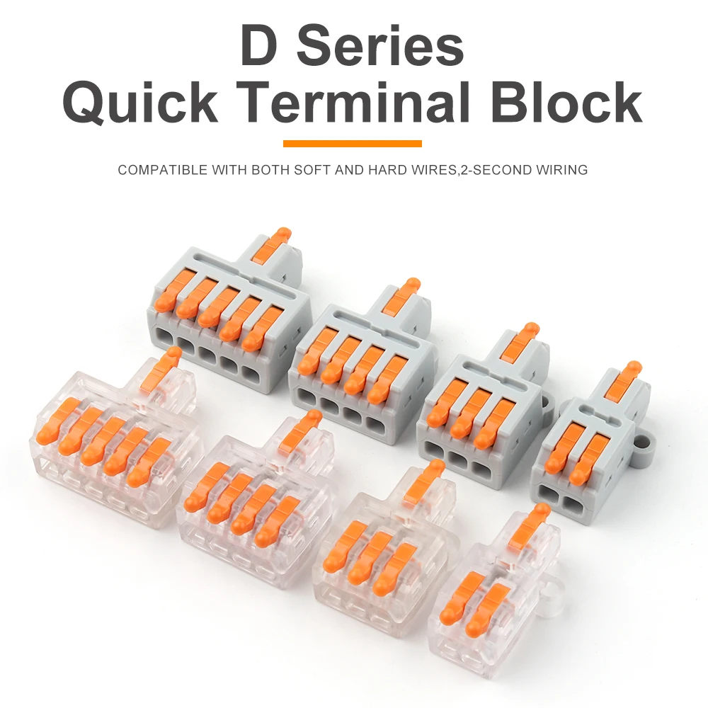 10PCS 1 In Multiple Out Mini Quick Universal Compact Wire Connector 2/3/4/5 Port Splicing Wiring Push-in Terminal Block Orange