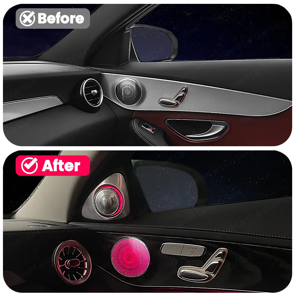 64 Colour LED Car Door Luminous Speaker Cover For Mercedes Benz W205 X253GLC W213 W238 Coupe Sound Metal Decoratio Ambient Light