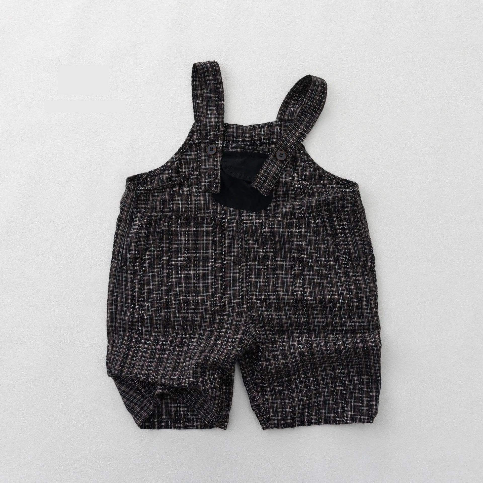 

2026 Summer New Children Loose Overalls Cotton Girls Vintage Plaid Jumpsuit Kids Boys Casual Strap Pants Toddler Clothes